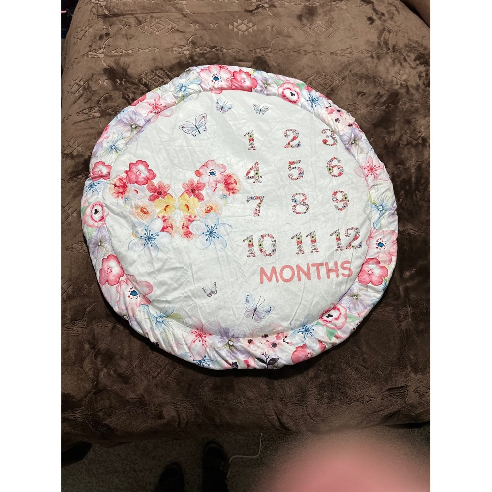 Manhattan Kids Floral Butterfly Milestone Mat 35in Pink/White